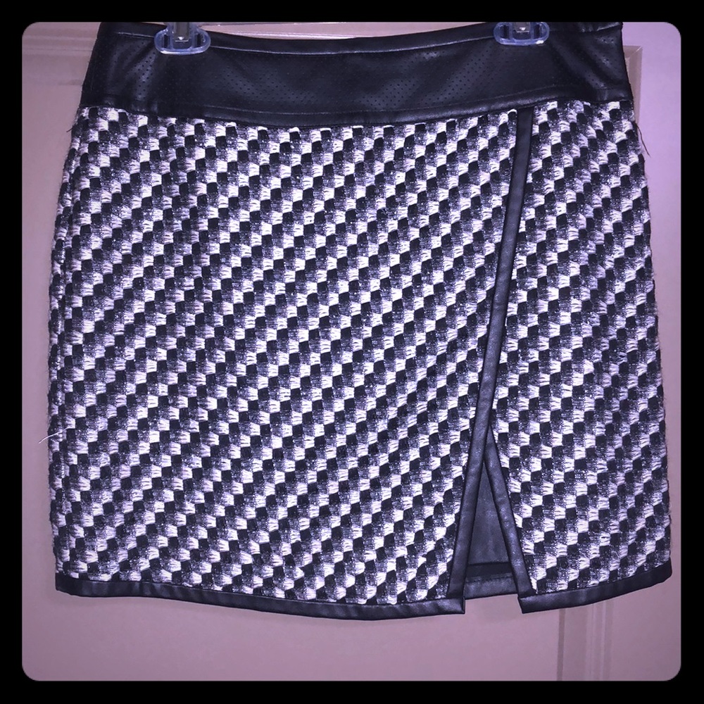 Sexy faux leather and wool houndstooth skirt
